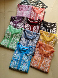 Pastel Shade Rayon Long Cool Kurtas - Chikankari official