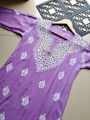 Pastel Shades Soft Comfort Rayon Long Kurta - Chikankari official