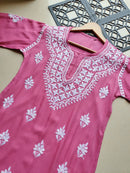 Pastel Shades Soft Comfort Rayon Long Kurta - Chikankari official