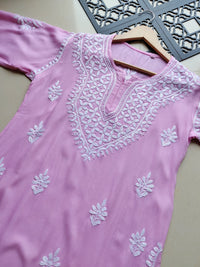 Pastel Shades Soft Comfort Rayon Long Kurta - Chikankari official