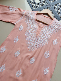 Pastel Shades Soft Comfort Rayon Long Kurta - Chikankari official