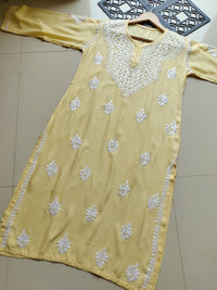 Pastel Shades Soft Comfort Rayon Long Kurta - Chikankari official
