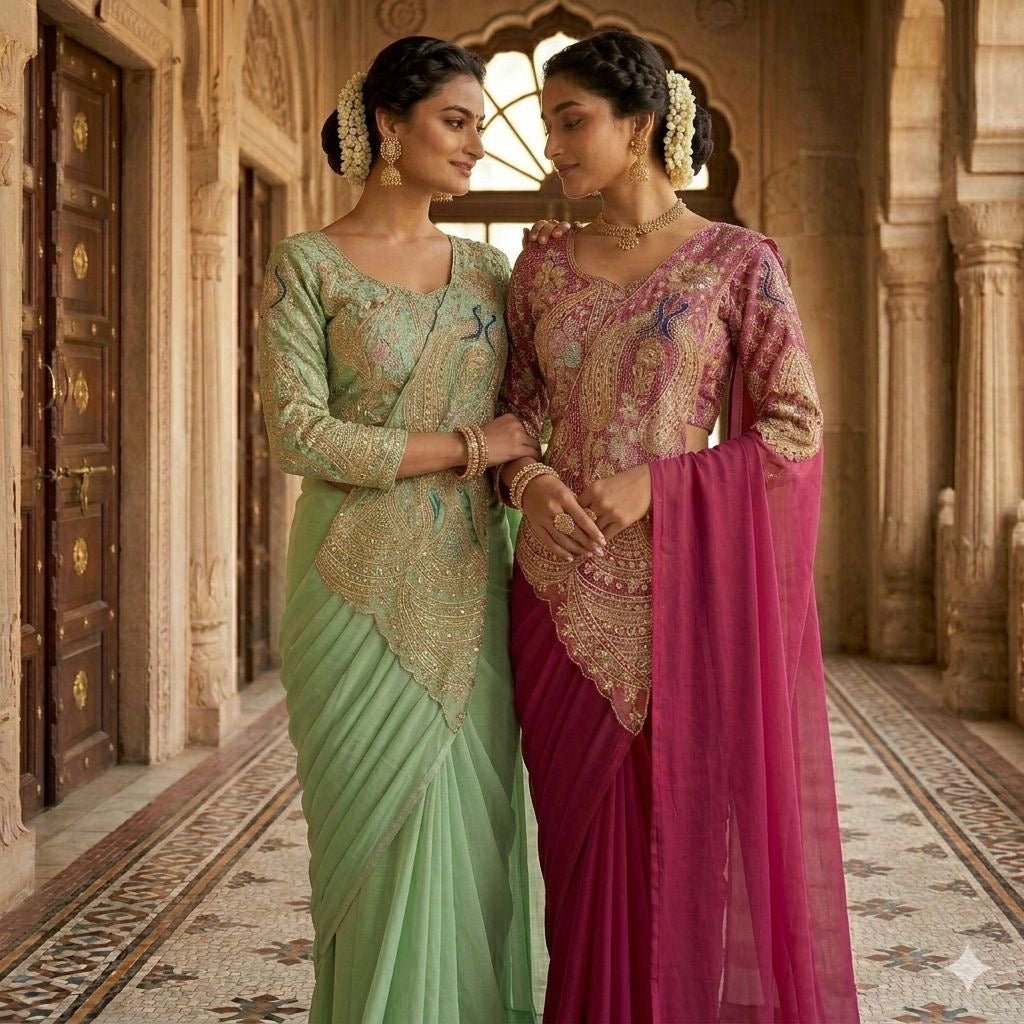 Peacock Drape Saree - Chikankari official