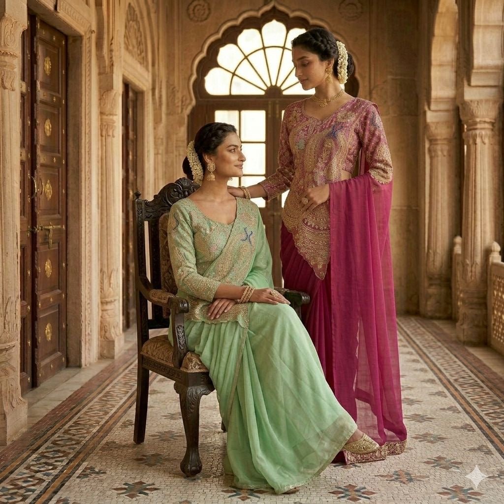 Peacock Drape Saree - Chikankari official