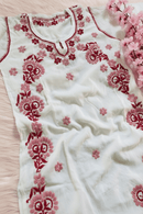 Pink Soft Thread in White chikankari - Chikankari official