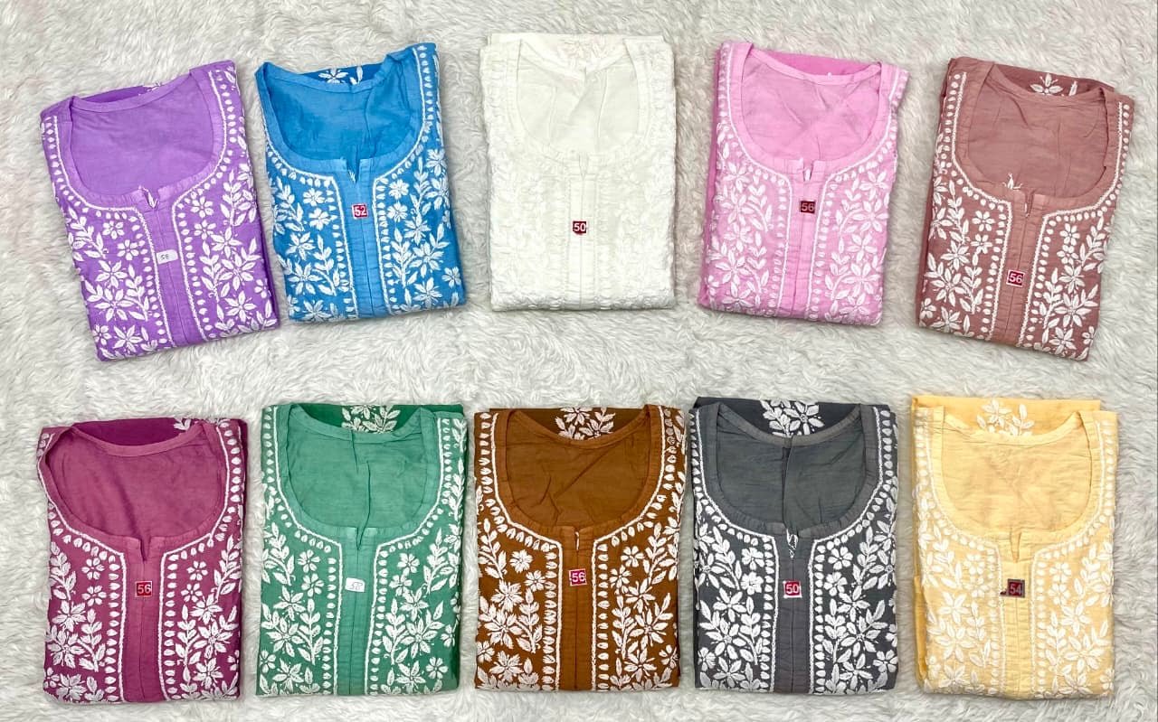 Plus Size Chanderi Kurti Crafted - Chikankari official