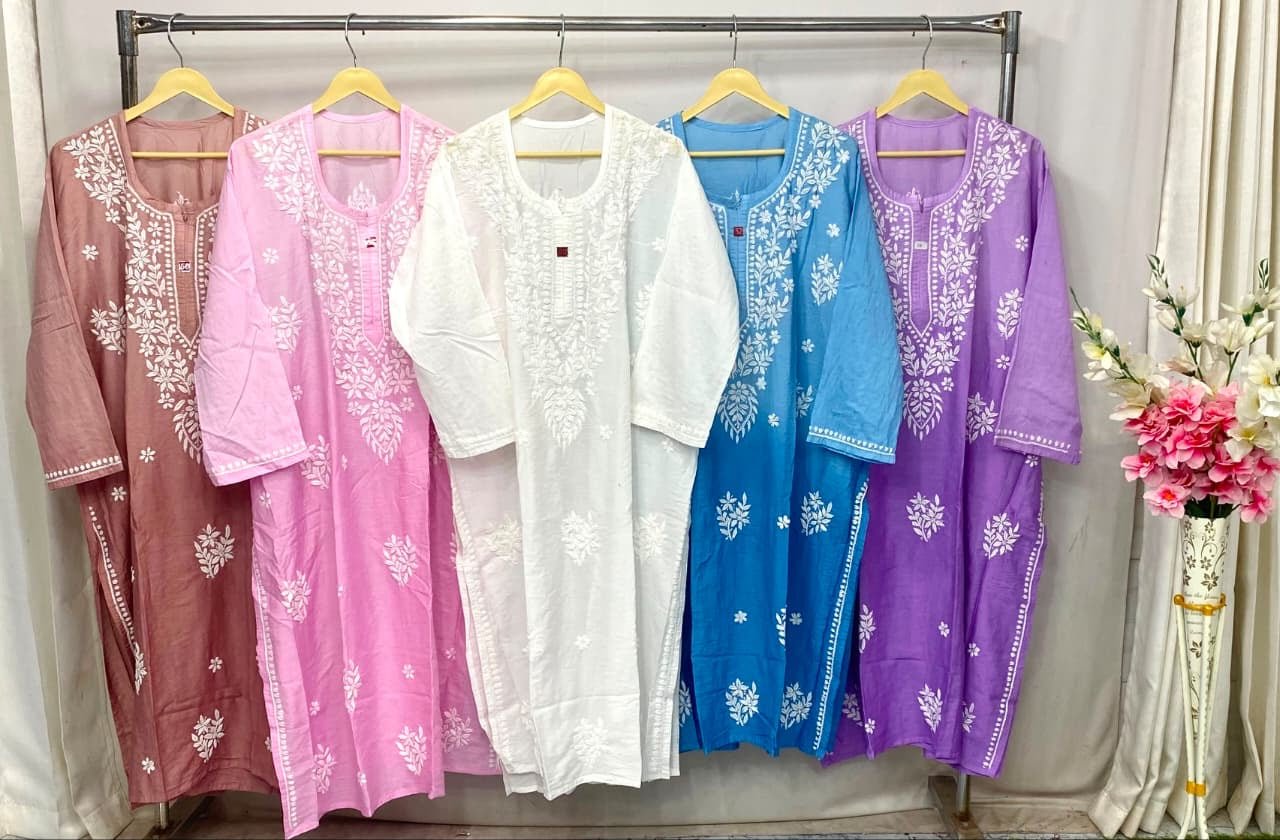 Plus Size Chanderi Kurti Crafted - Chikankari official