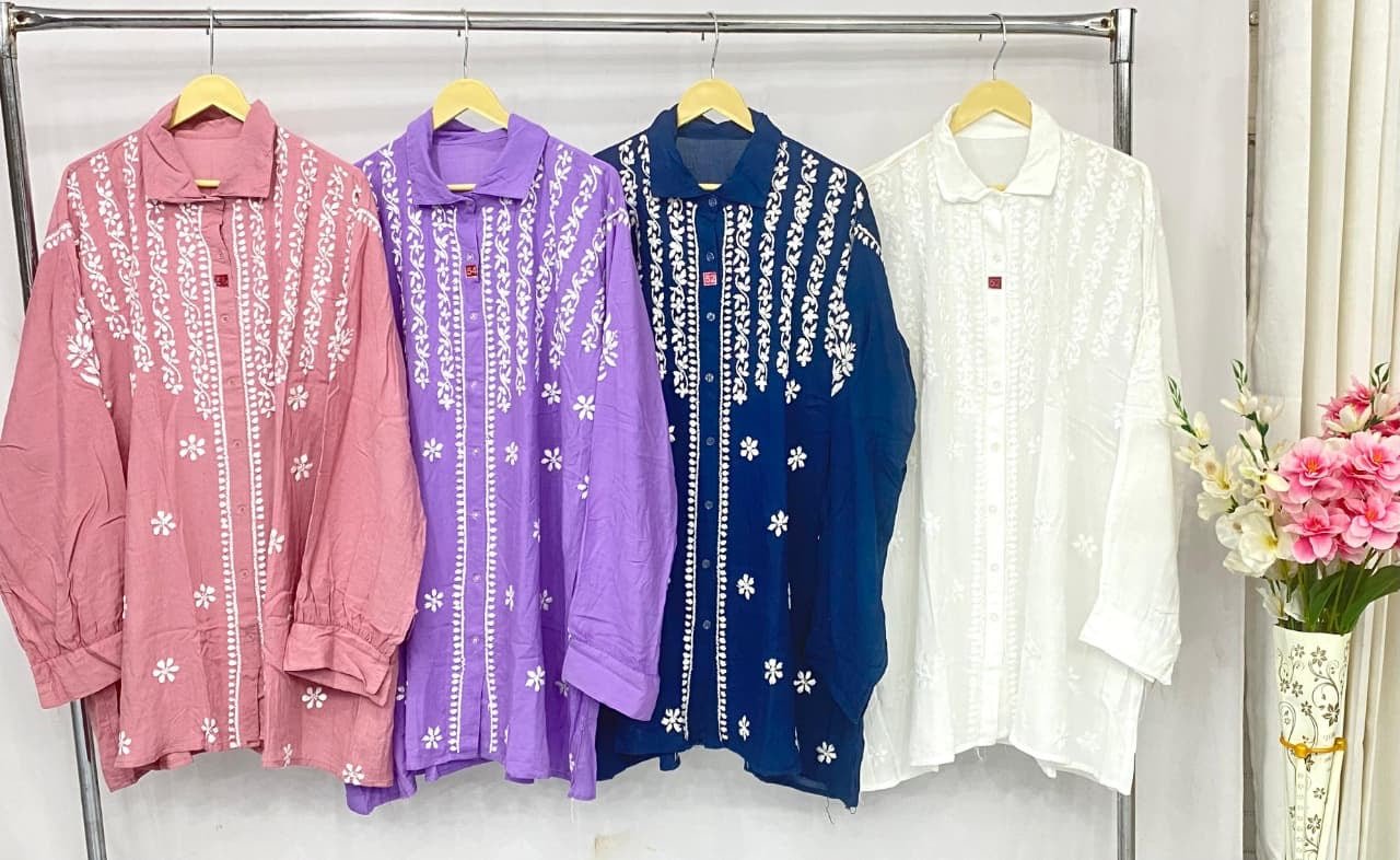 Plus size Rayon Chikankari Short Shirt - Chikankari official
