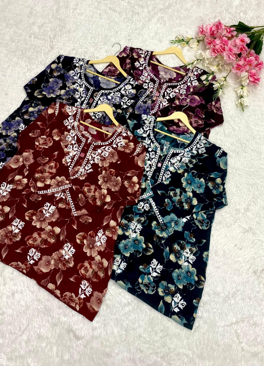 Plus size Rayon short Rops Multi shade - Chikankari official