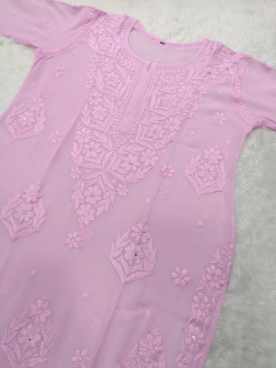 Premium 3D work Viscose Muqaish Kurti - Chikankari official