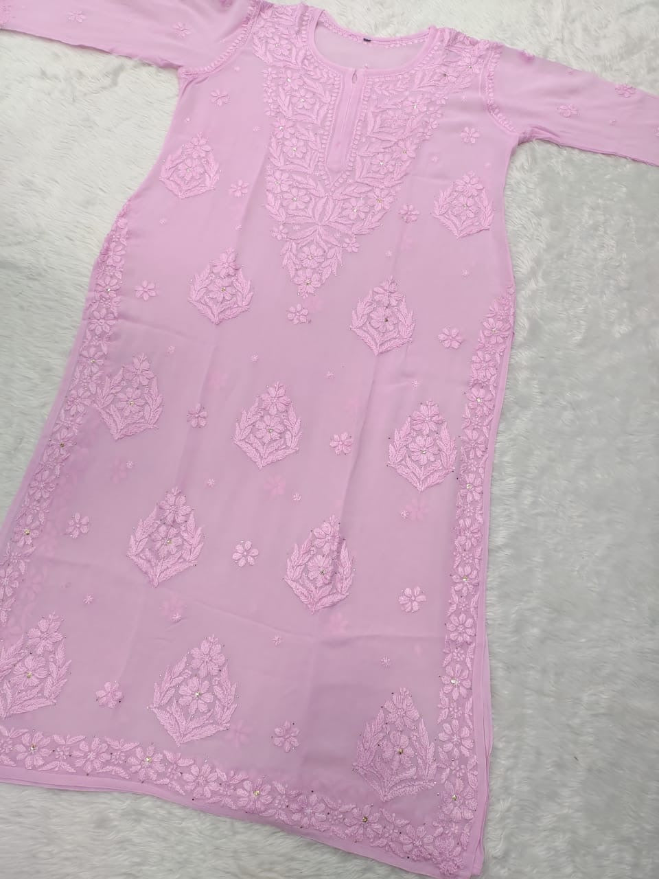 Premium 3D work Viscose Muqaish Kurti - Chikankari official