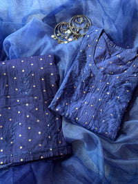 premium beautiful bindi chanderi set with organza dupatta - Chikankari official