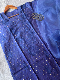 premium beautiful bindi chanderi set with organza dupatta - Chikankari official