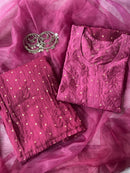 premium beautiful bindi chanderi set with organza dupatta - Chikankari official