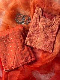 premium beautiful bindi chanderi set with organza dupatta - Chikankari official