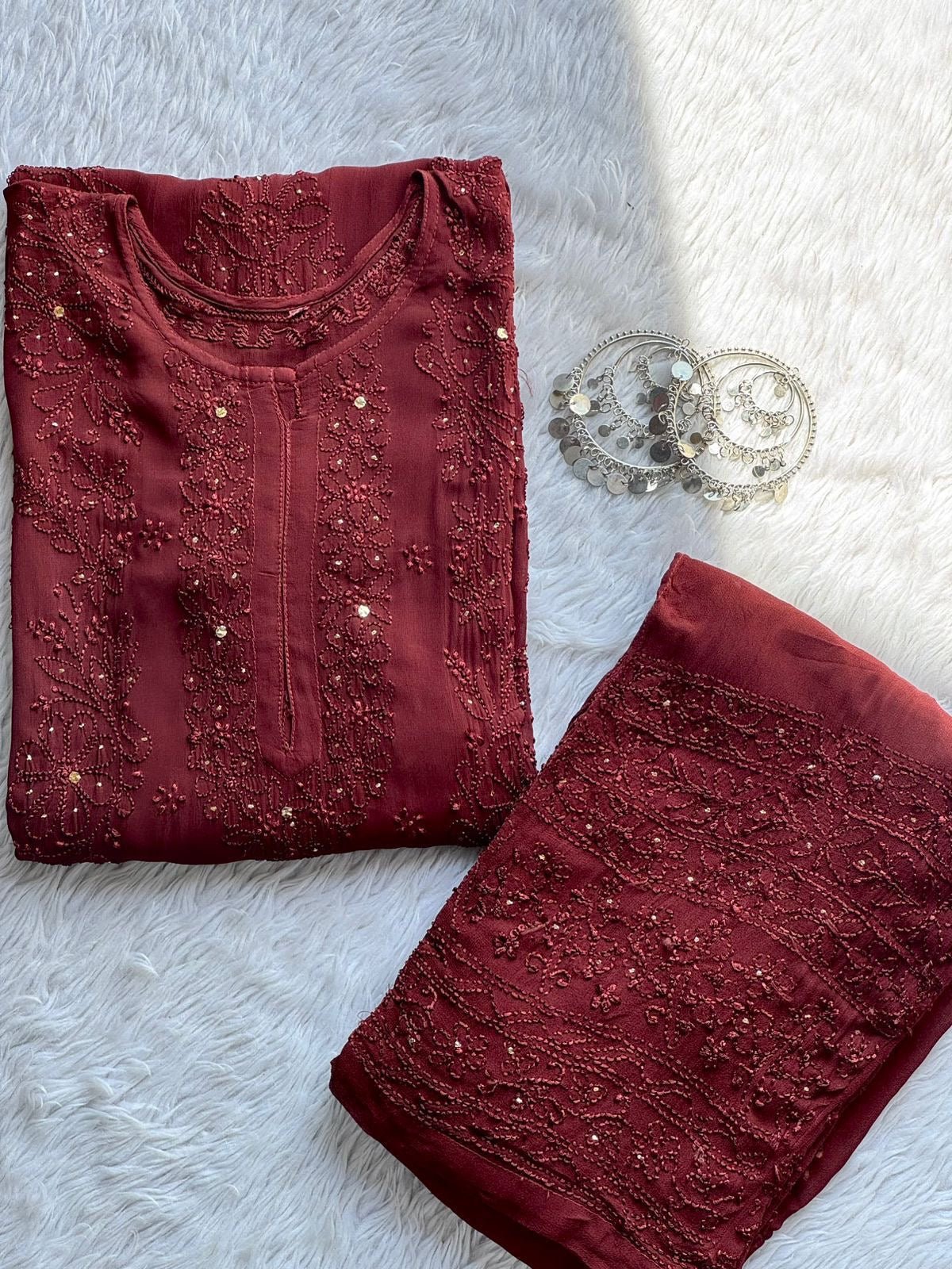 premium beautiful lining boota Viscouse kurti with jaal pant - Chikankari official