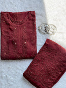 premium beautiful lining boota Viscouse kurti with jaal pant - Chikankari official