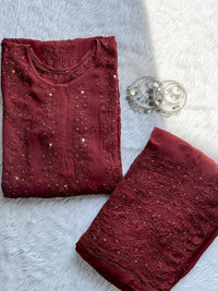 premium beautiful lining boota Viscouse kurti with jaal pant - Chikankari official