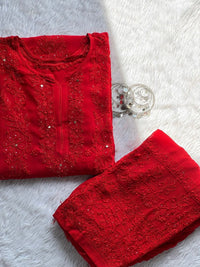 premium beautiful lining boota Viscouse kurti with jaal pant - Chikankari official