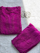 premium beautiful lining boota Viscouse kurti with jaal pant - Chikankari official