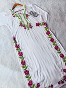 premium beautiful white dual thread rose design - Chikankari official
