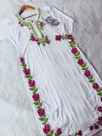 premium beautiful white dual thread rose design - Chikankari official