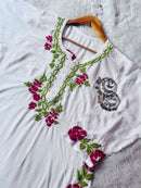 premium beautiful white dual thread rose design - Chikankari official