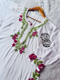 premium beautiful white dual thread rose design - Chikankari official