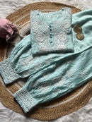 Premium Butter soft Chanderi Short Afghani co - ord set - Chikankari official
