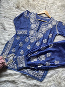 Premium Butter soft Chanderi Short Afghani co - ord set - Chikankari official