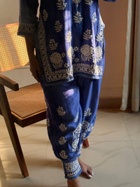 Premium Butter soft Chanderi Short Afghani co - ord set - Chikankari official