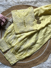 Premium Butter soft Chanderi Short Afghani co - ord set - Chikankari official