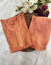 Premium Chanderi Dyed Co - ord - Chikankari official