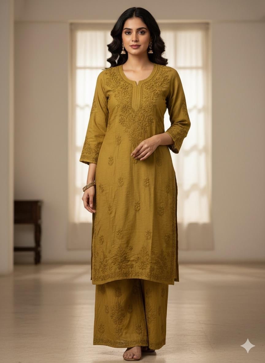 Premium Chanderi Dyed Co - ord - Chikankari official