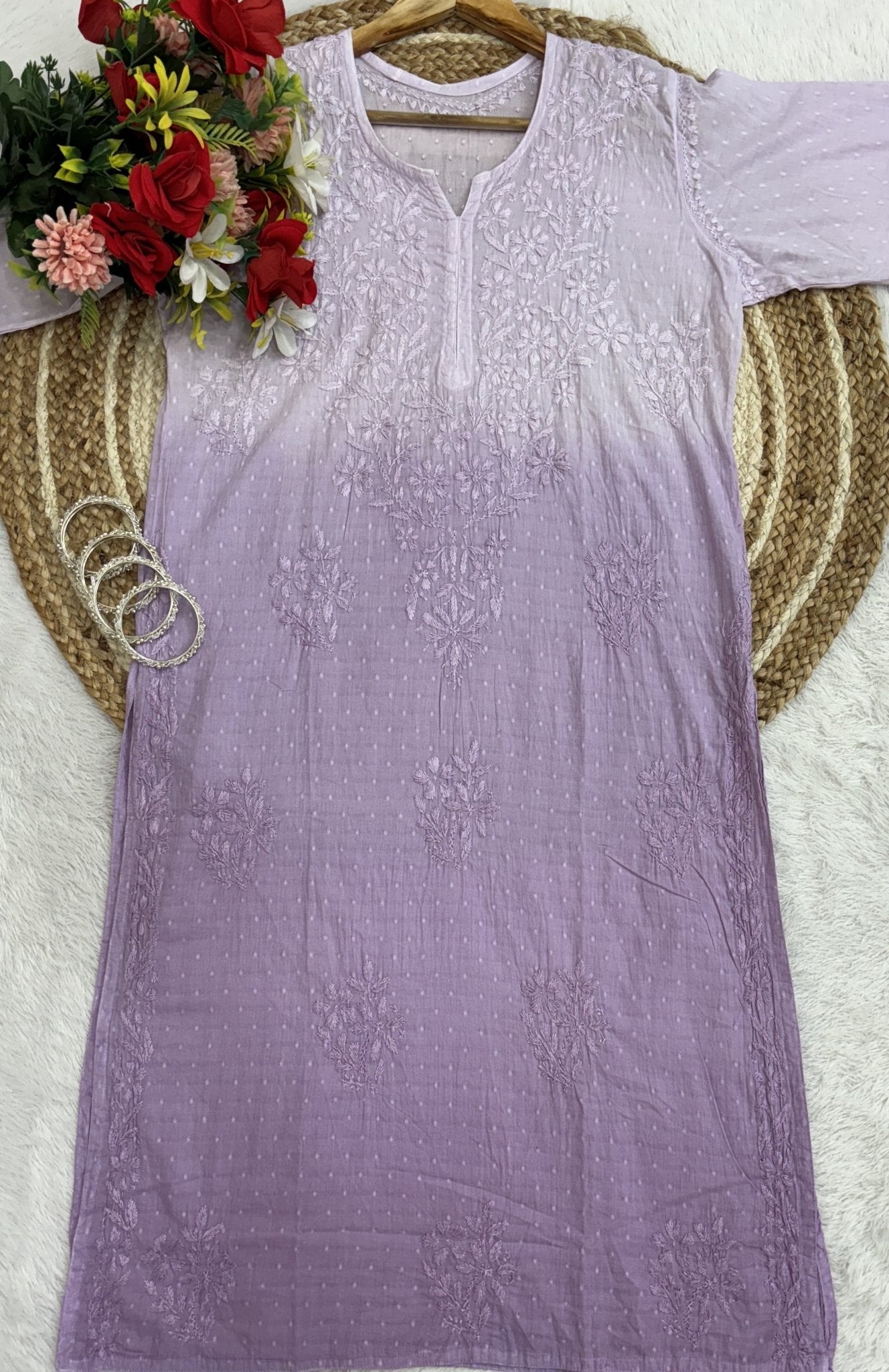 Premium Dobby Cotton Dyeable Dual Shade Kurtas With Free size Pant - Chikankari official