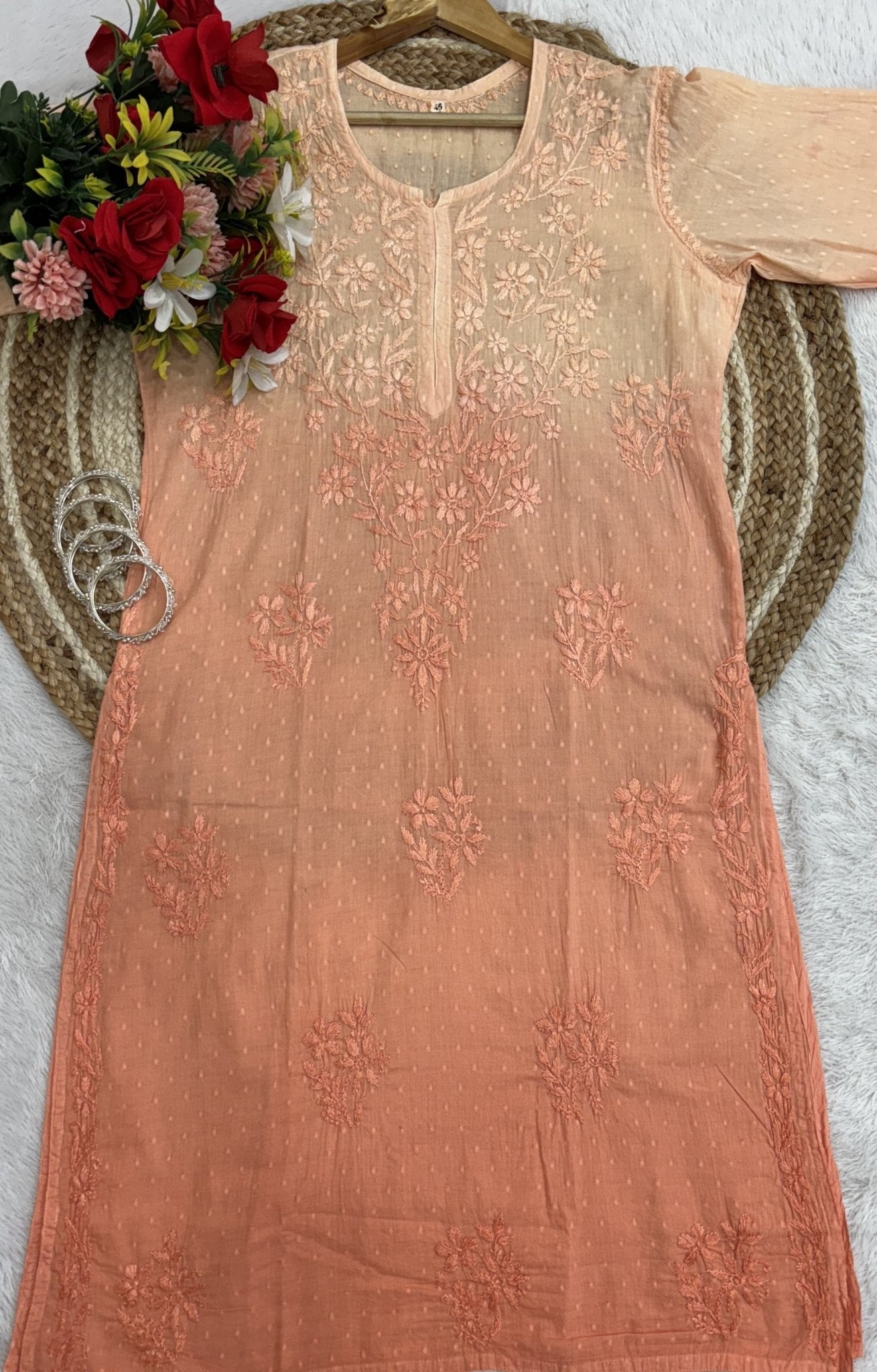 Premium Dobby Cotton Dyeable Dual Shade Kurtas With Free size Pant - Chikankari official