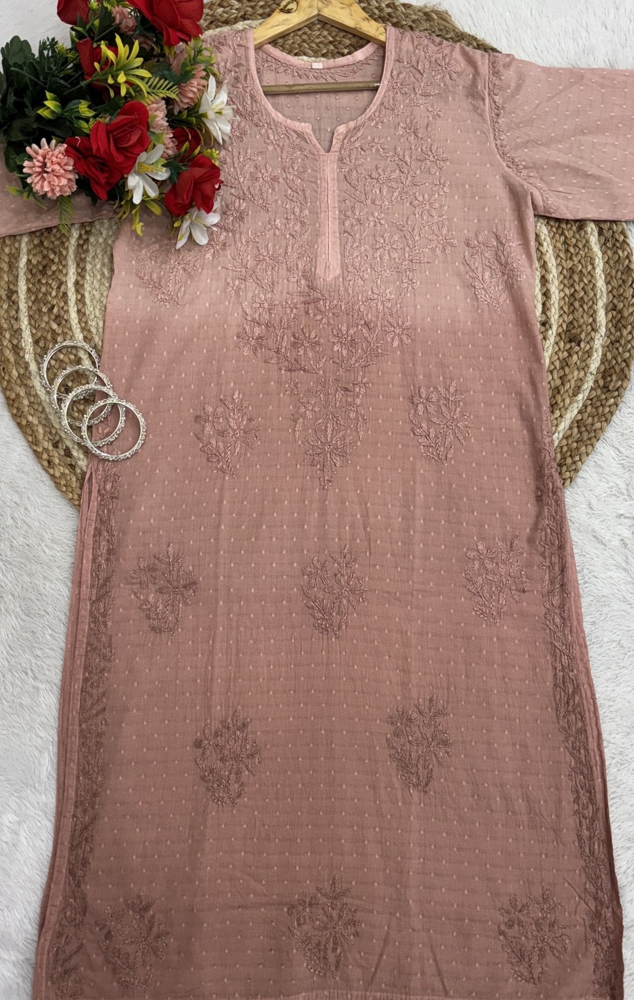 Premium Dobby Cotton Dyeable Dual Shade Kurtas With Free size Pant - Chikankari official