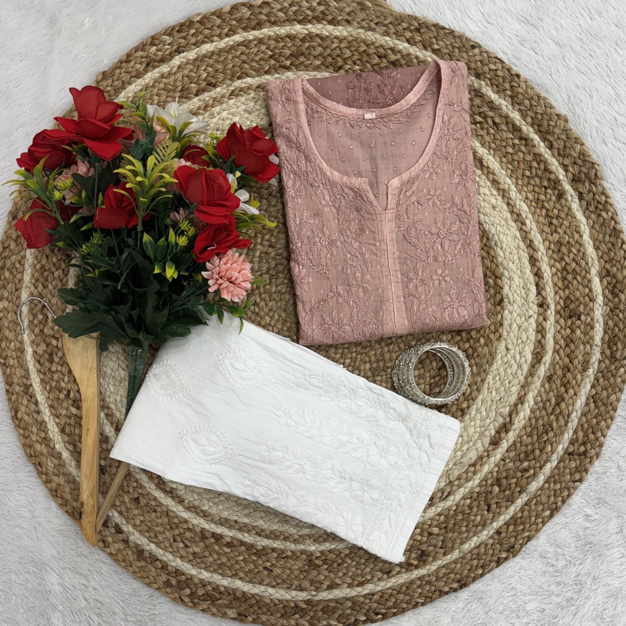 Premium Dobby Cotton Dyeable Dual Shade Kurtas With Free size Pant - Chikankari official