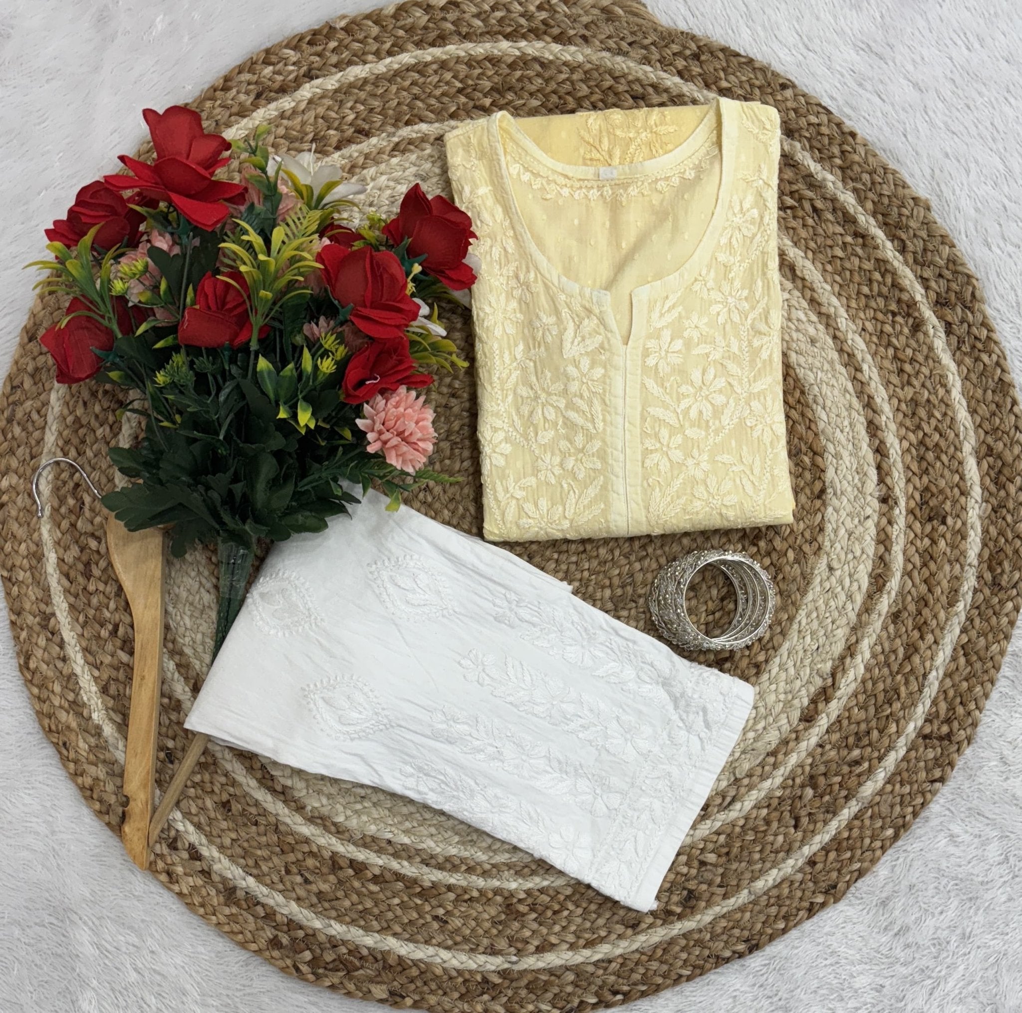 Premium Dobby Cotton Dyeable Dual Shade Kurtas With Free size Pant - Chikankari official