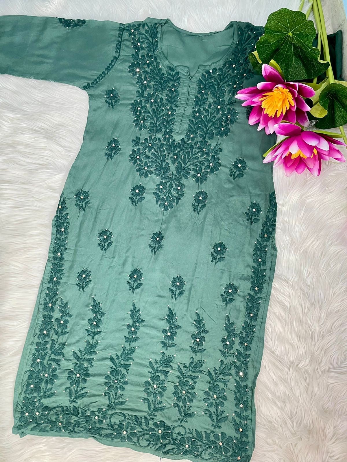 Premium Modal Heavy Muqaish Kurta - Chikankari official