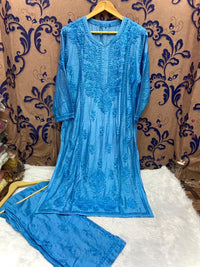 Premium New Design Fine Work Chanderi Plazo combo - Chikankari official