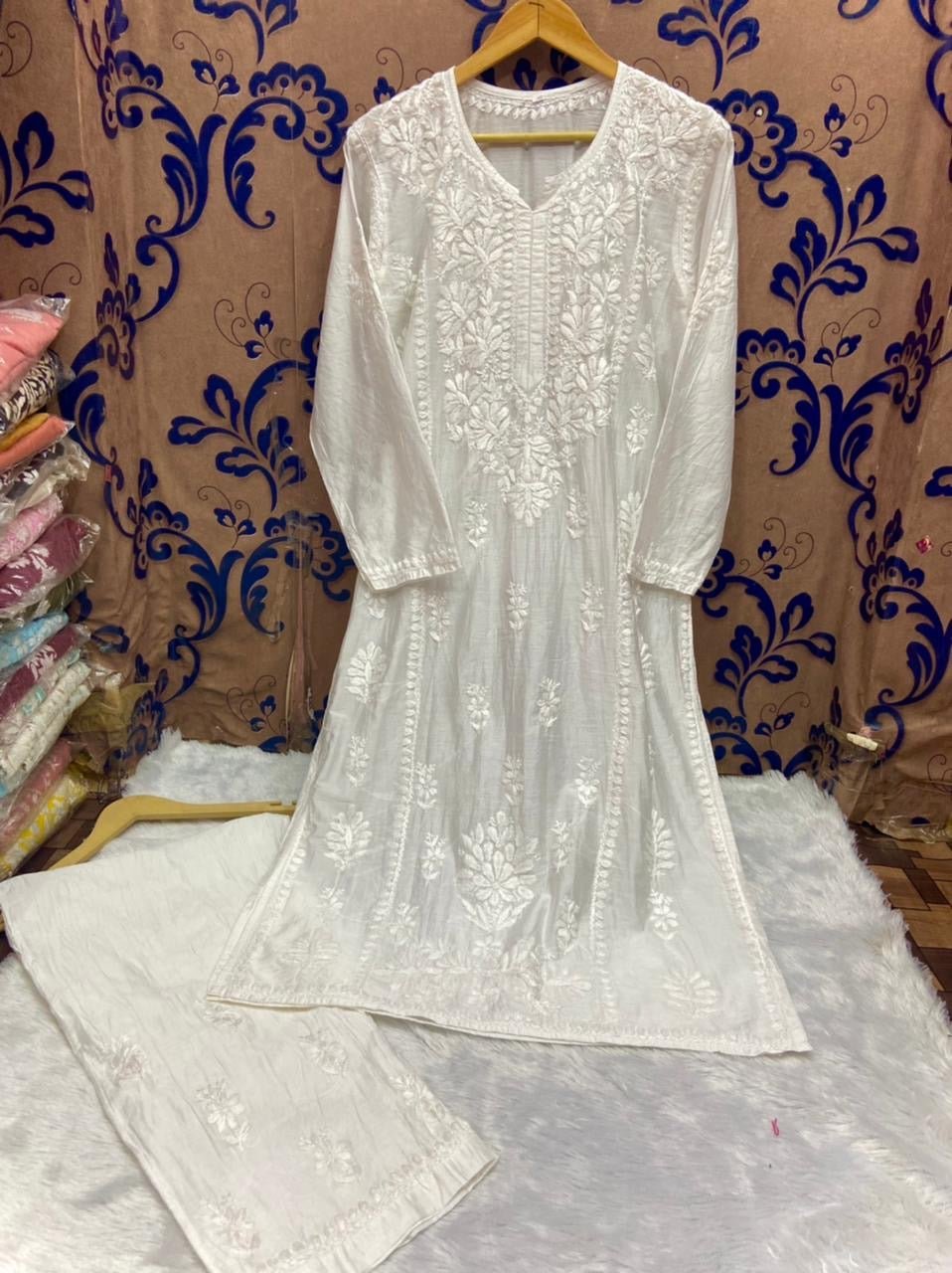 Premium New Design Fine Work Chanderi Plazo combo - Chikankari official