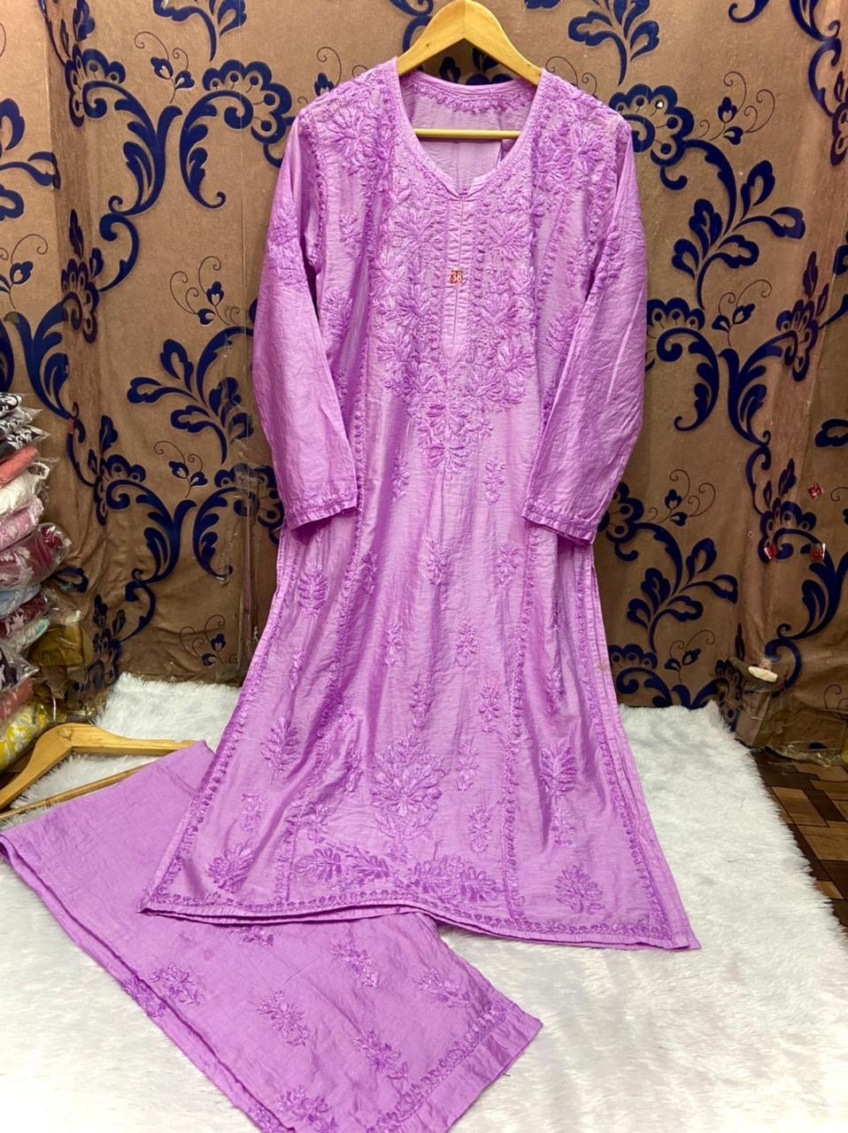Premium New Design Fine Work Chanderi Plazo combo - Chikankari official