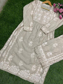 Premium New Design Fine Work Chanderi Plazo Set 3D - Chikankari official