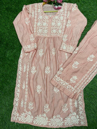 Premium New Design Fine Work Chanderi Plazo Set 3D - Chikankari official