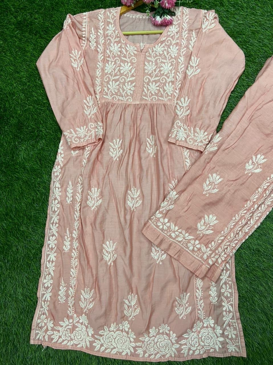Premium New Design Fine Work Chanderi Plazo Set 3D - Chikankari official