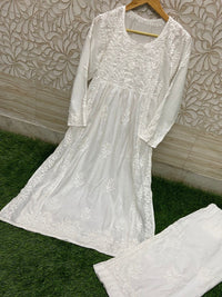 Premium New Design Fine Work Chanderi Plazo Set 3D - Chikankari official