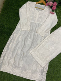 Premium New Design Fine Work Chanderi Plazo Set 3D - Chikankari official