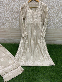 Premium New Design Fine Work Chanderi Plazo Set 3D - Chikankari official