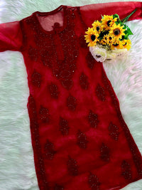 Premium organza Dyed muqaish kurta - Chikankari official